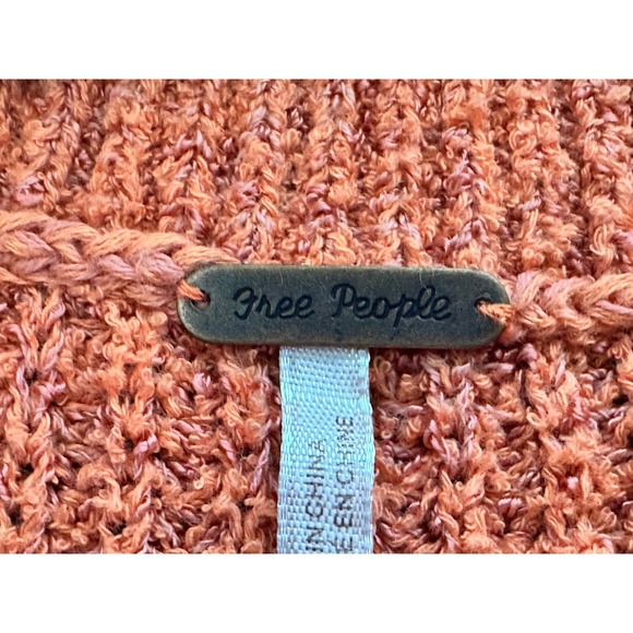 Free People Orange Cropped Knit Sweater M Slouchy Oversized Wide Neck Fall Autum - Picture 3 of 7